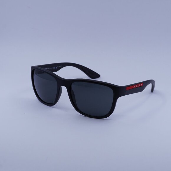 Prada Sport PS01US DG05S0 Sunglasses Black Rubber Rectangle Frame, Grey Lenses - Picture 1 of 10